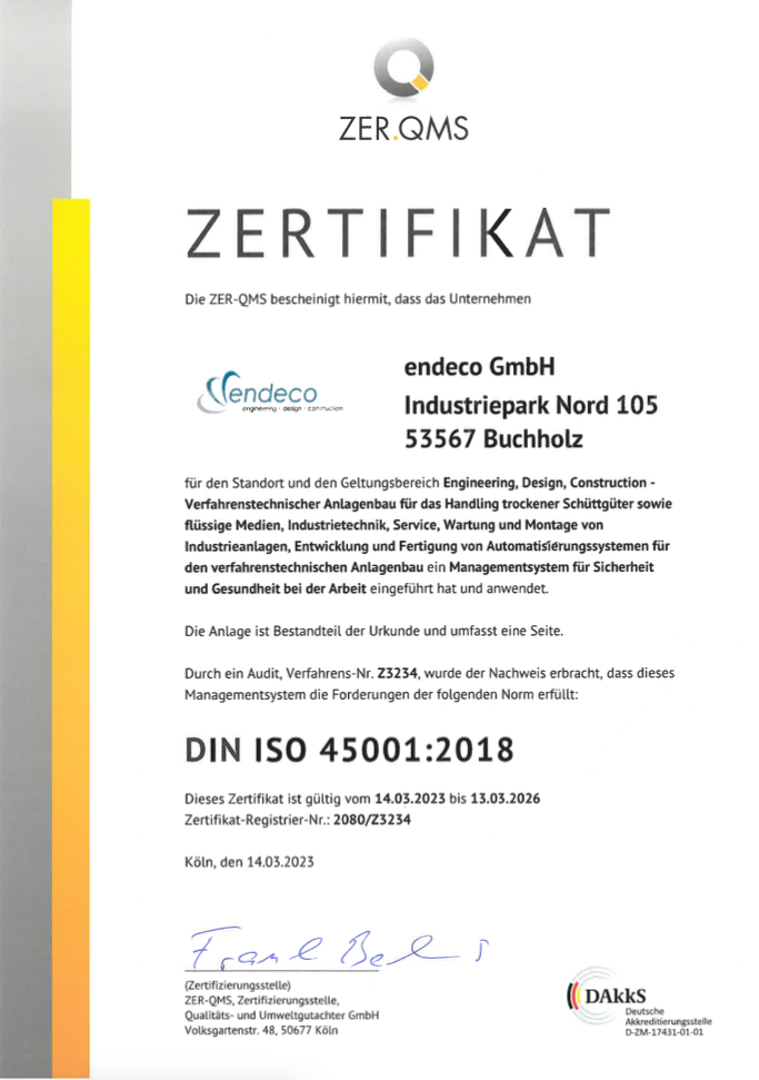 Endeco Group Din Iso 45001 2023 2026
